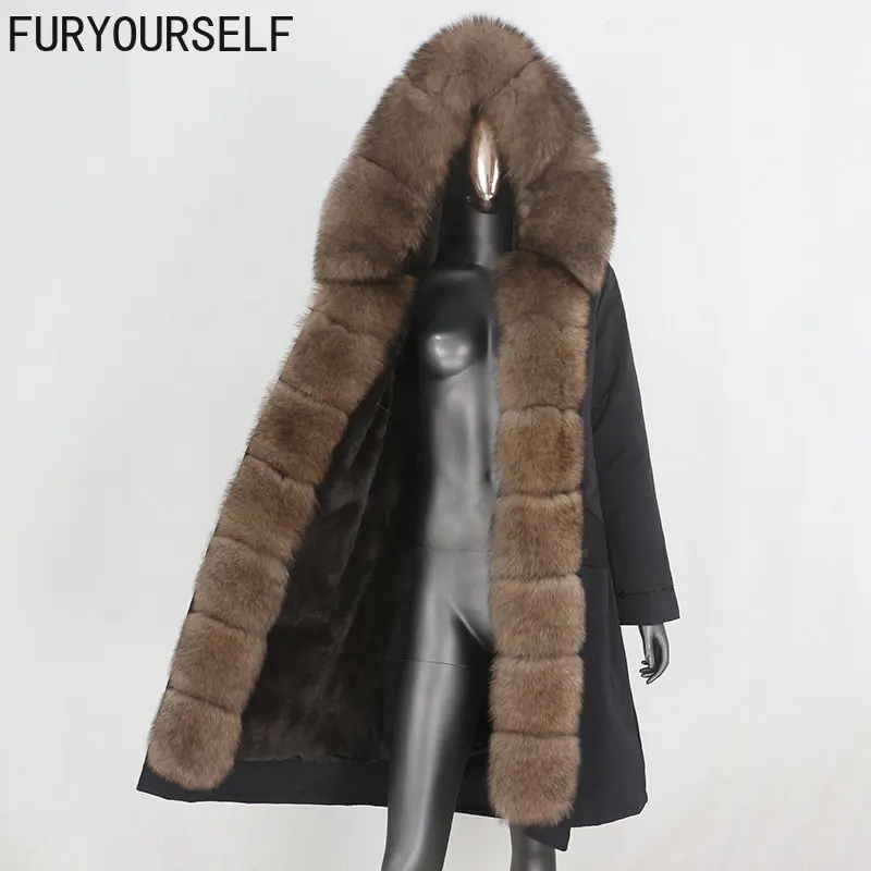 

FURYOURSELF 2023 Waterproof Parka Real Fur Coat X-long Winter Jacket Women Natural Fox Fur Collar Warm Outerwear Detachable Warm