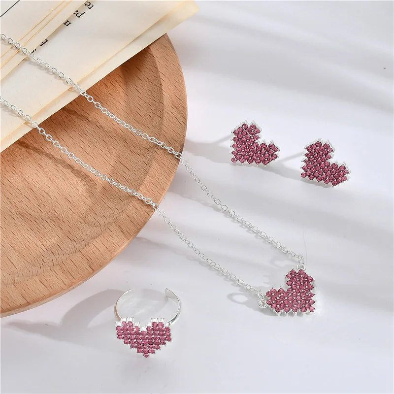 2021 Luxury Simple Big Small Hollow Double Heart-shaped Necklace Exquisite Crystal Zircon Pendant Chain Women's Wedding Jewelry 