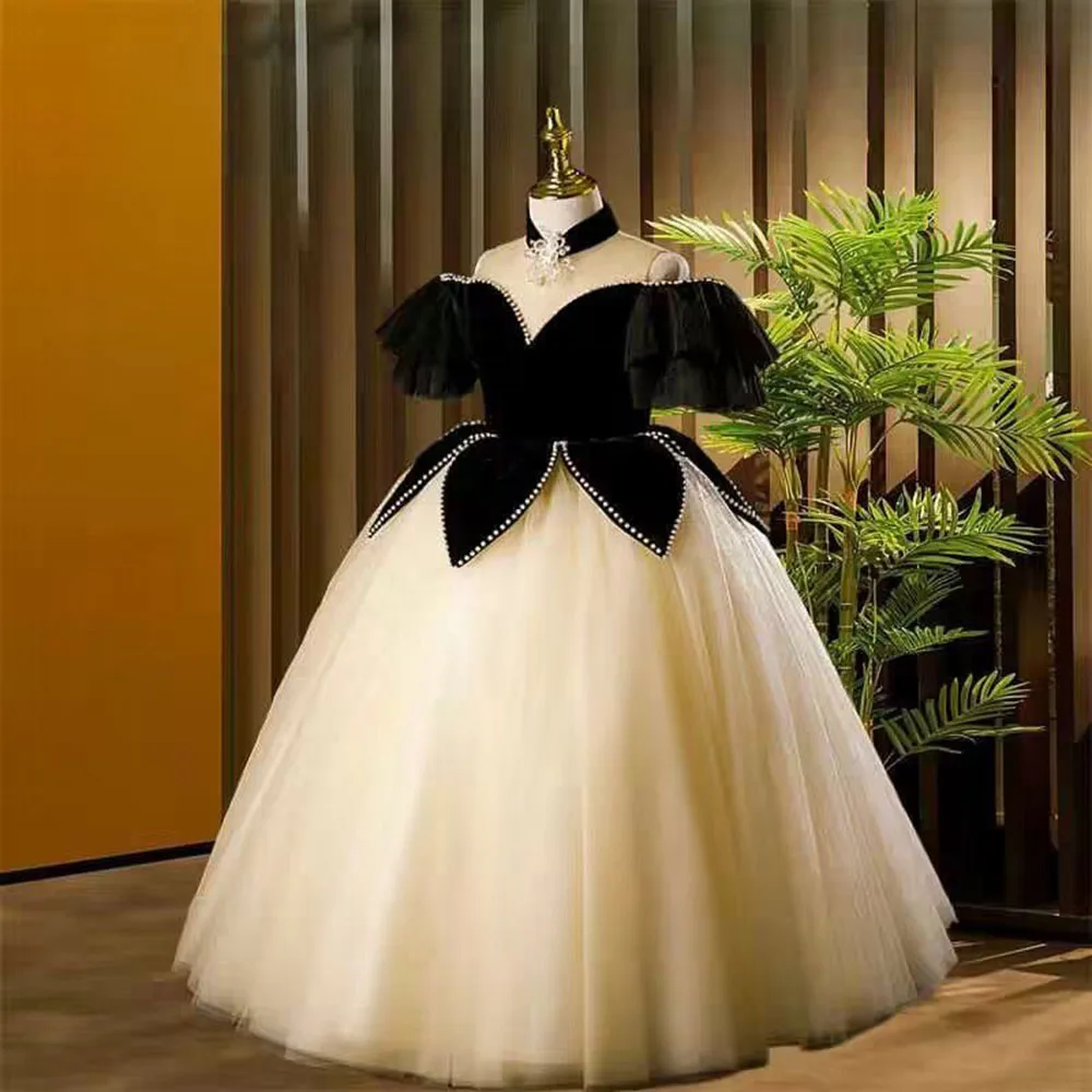 Flower Girls Bridesmaid Dress for Weddings Pearl Elegant Kids Princess Party Gown Teenager Formal Prom 1 4 6 8 10 Years