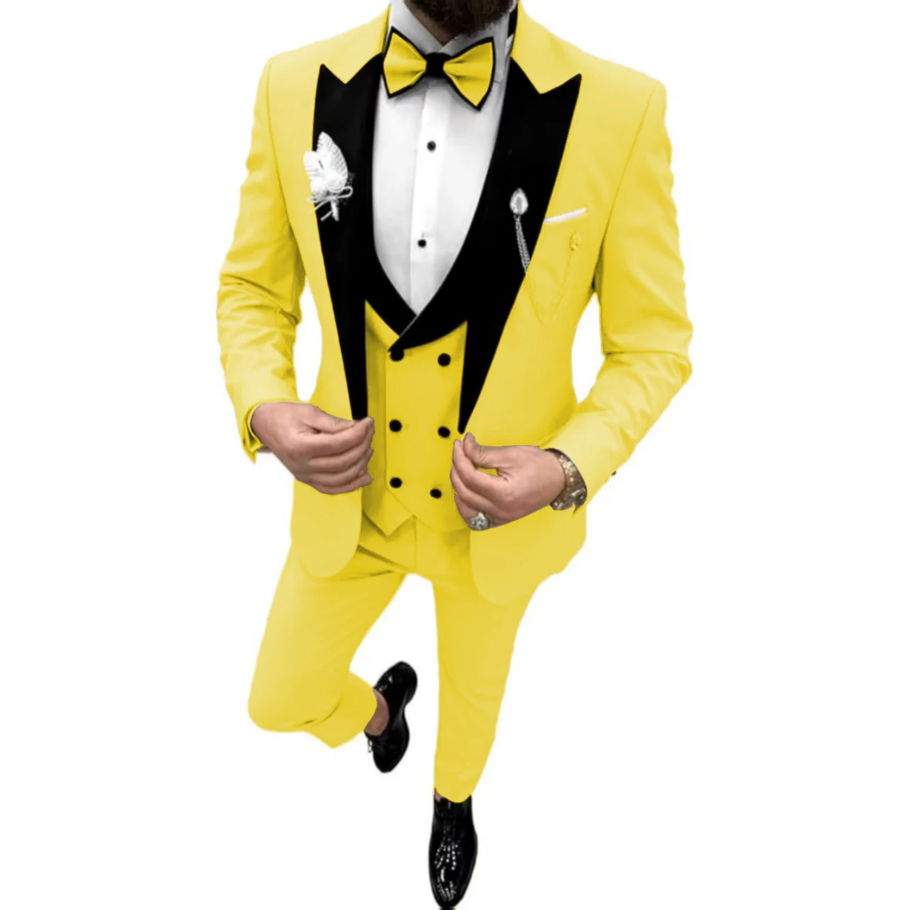 Formal Suits for Men Peak Lapel 3 Pieces Blazer Vest and Pants Set Elegant High Quality Wedding Dresses New