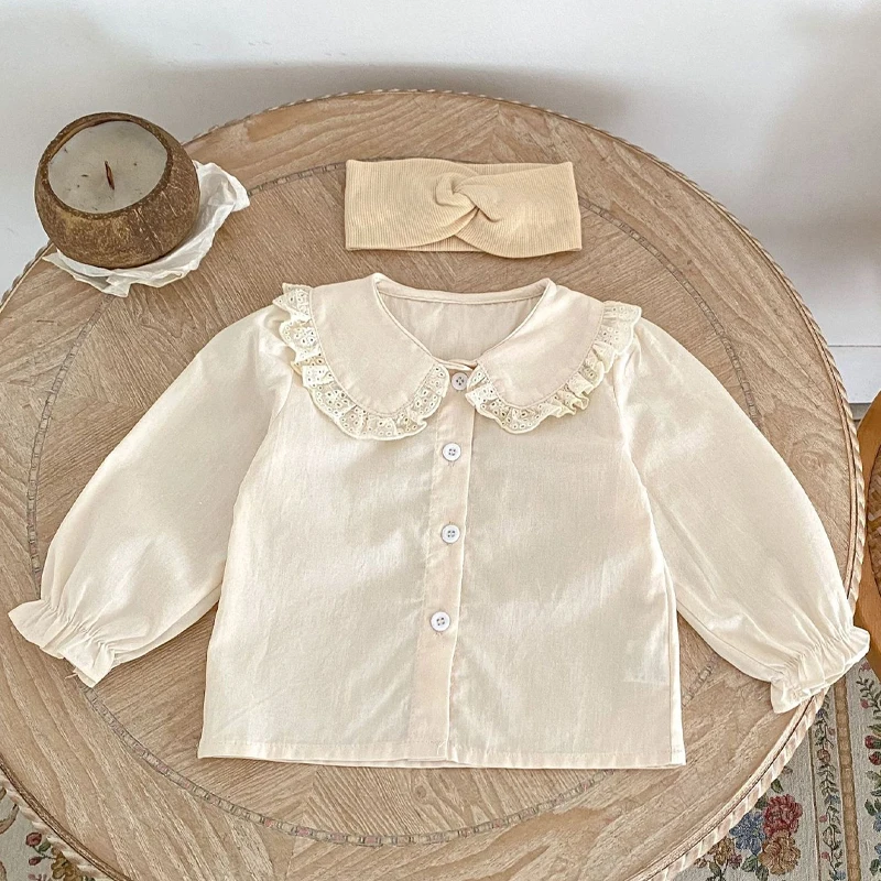 Spring and Autumn New Baby Clothing, 0-3 Year Old Female Baby, Black Ear Edge Doll Neck Top 1