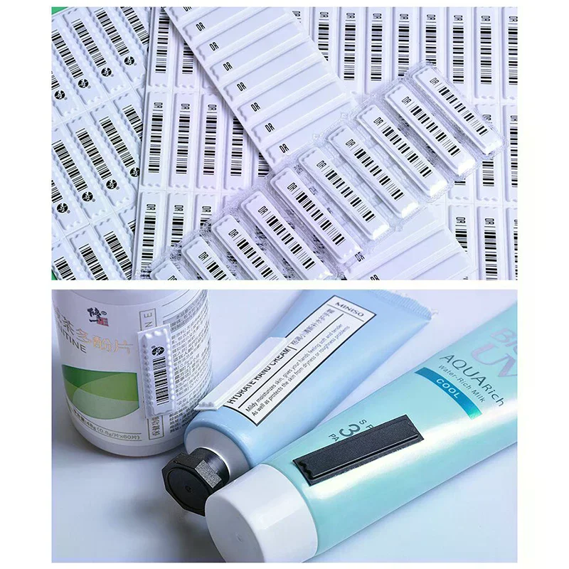 108 Pcs 음향 자기 도난 방지 라벨 의류 라벨 끈적임 보안 태그 스티커 열에 민감한 플라스틱
