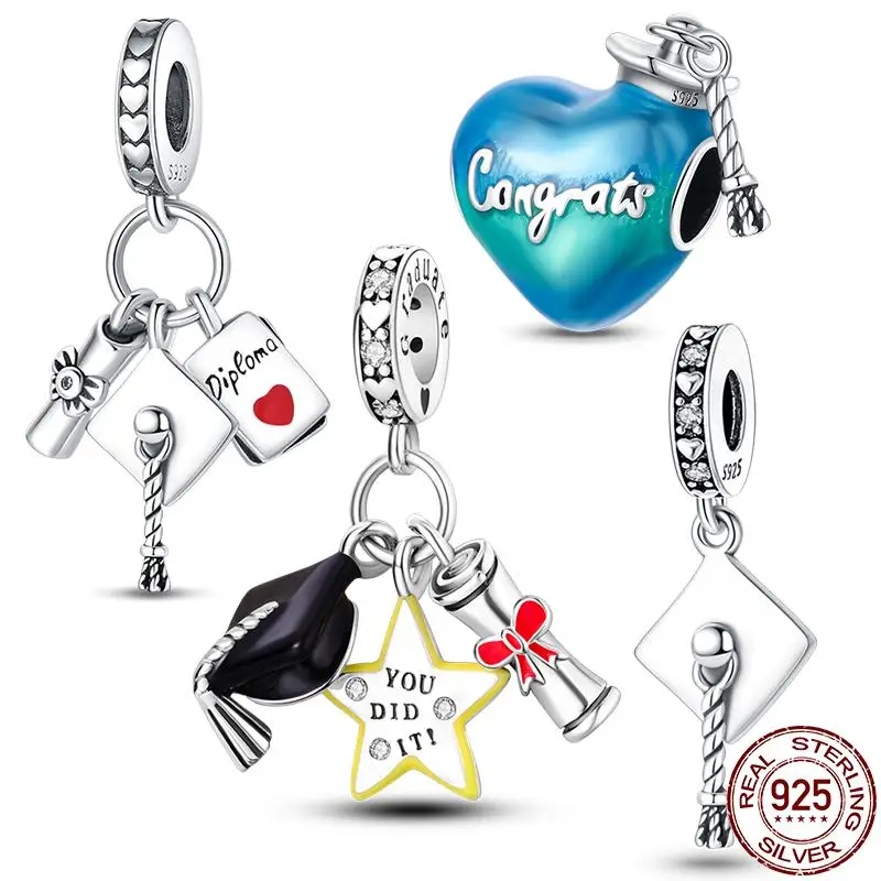 

Original 2023 Hot Sale 925 Sterling Silver Graduation Season PhD hat Charm Fit Pandora Bracelet DIY Pendant Woman Jewelry New in