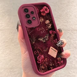 Elegant Butterfly & Floral Anti - Fall Phone Case - Fashionable Protective Cover - Galaxy A30s (Wine Red - LJY137)