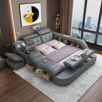Letto multifunzionale in vera pelle letti Ultimate Camas lettino da massaggio imbottito illuminato con Bluetooth, altoparlante, massaggiatore, proiettore, Mi 1