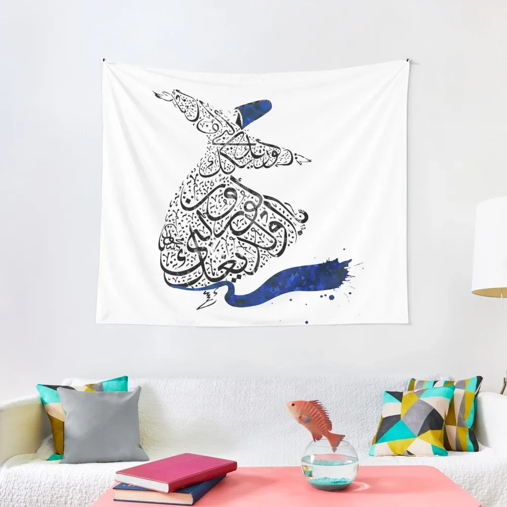 

Rumi Calligraphy Blue Tapestry Bedroom Decor Room Decor Korean Style Wall Hanging Aesthetic Room Decor Tapestry
