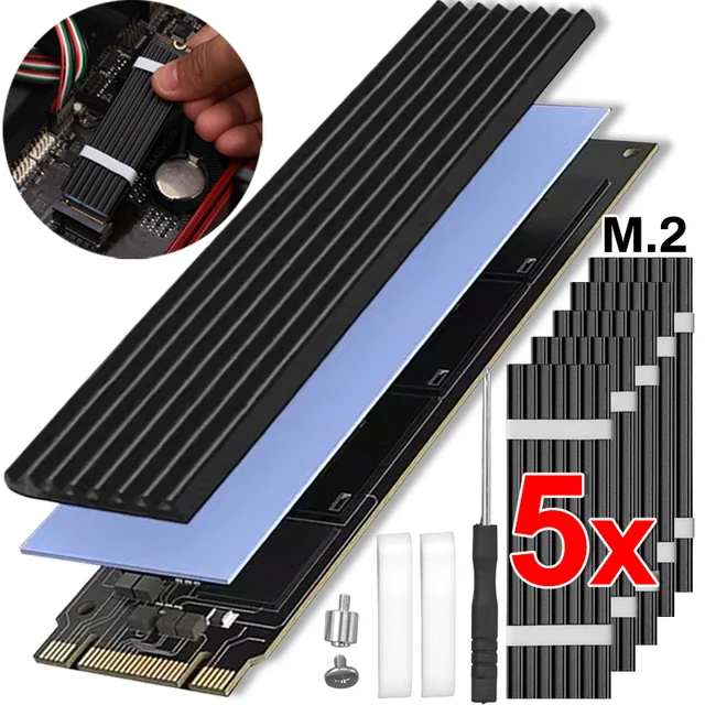 1-5Sets M.2 2280 SSD Heatsink Kit Solid State Hard Drive Aluminum Radiator with Thermal Pad for PC Computer SSD Radiator Cooler