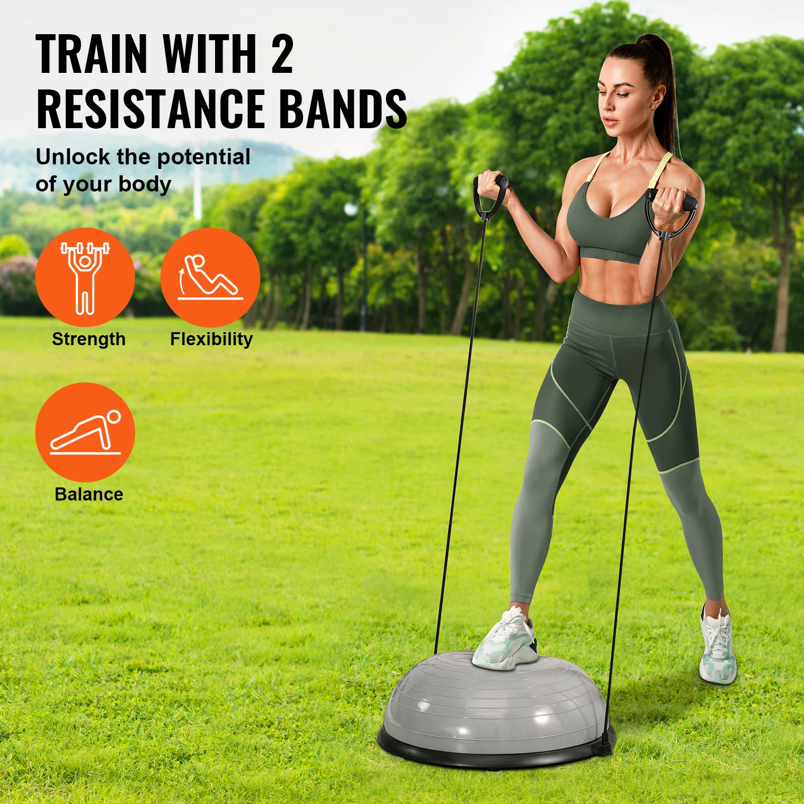 PVC Half Exercise Balance Ball Trainer with Resistance Bands