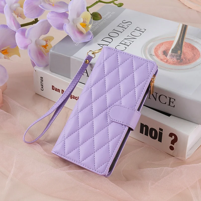 Compact Fragrance Leather Wallet Phone Case with Card Slots and Strap Cover