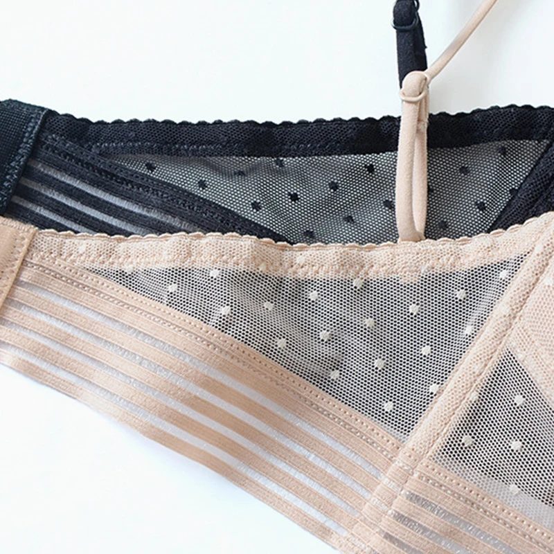 Ladies Mesh Polka Dot Non-wired Underwear Backless Bralette Lace Bra Triangular Lingerie Deep U Soft Breathable Seamless