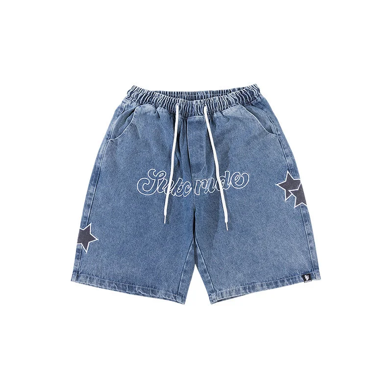 Women's Loose High Street Sports Pants, Women's Short Jeans, American Style, Embroidery, Denim, Y2k Clothing, Summer