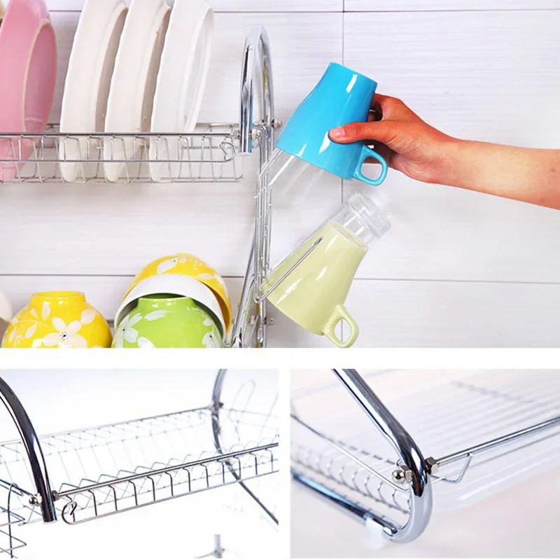 Large Dish Drying Rack Cup Drainer 2-Tier Strainer Holder Tray Stainless  Steel Kitchen Accessories FPing Sturdy Quality Material - AliExpress