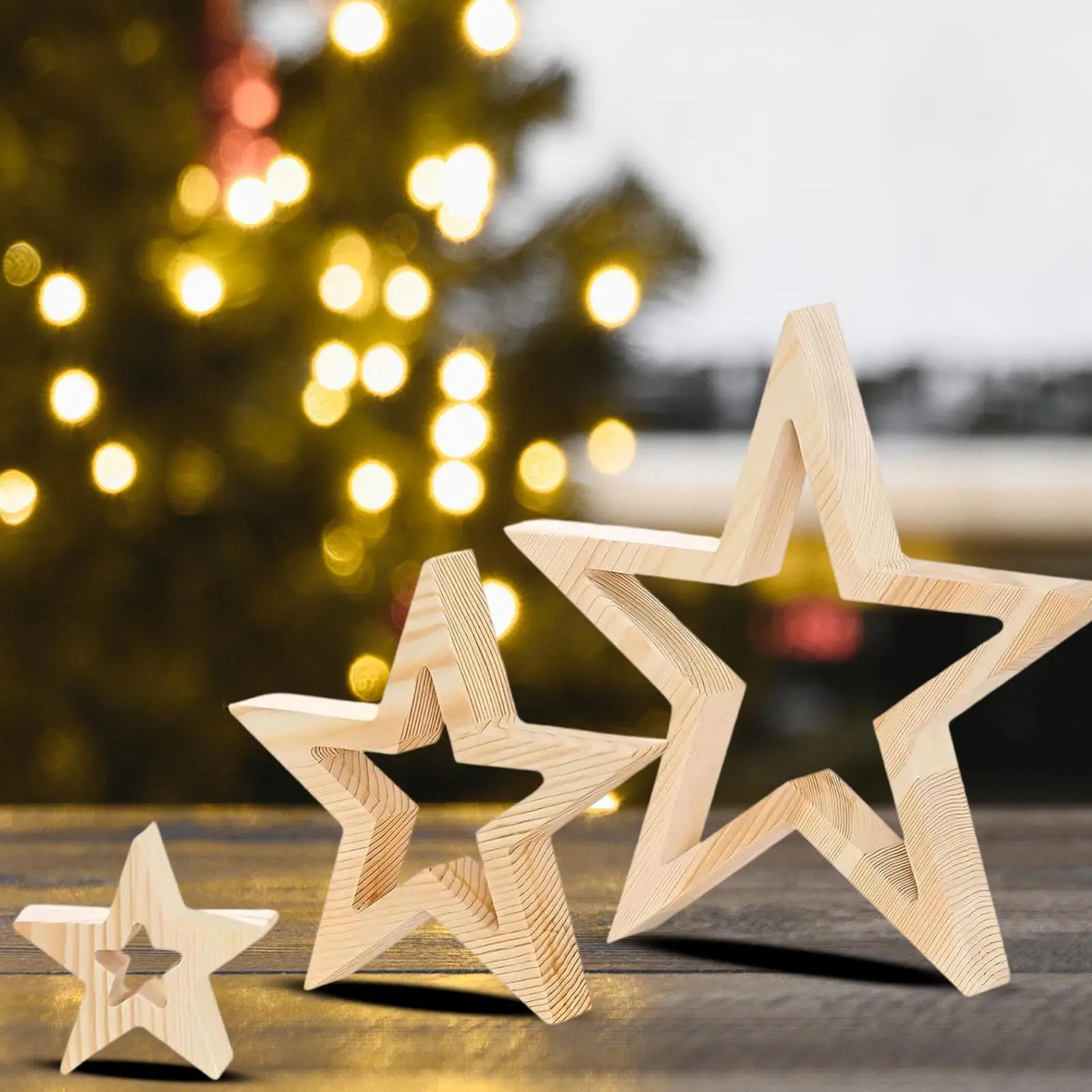 Christmas Star Table Centerpiece 3 Pieces Holiday Festive Decoration Christmas Tabletop Decor Centerpiece Wooden Star For Desk