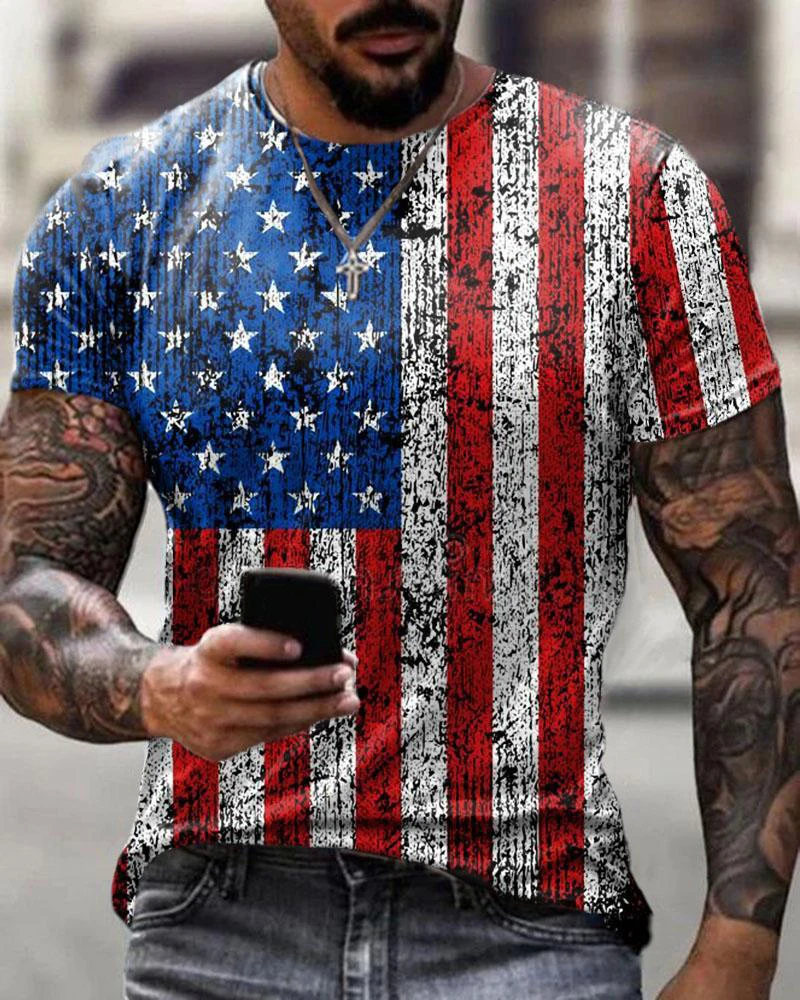 American Flag Mens Short Sleeve T Shirt Summer Streetwear