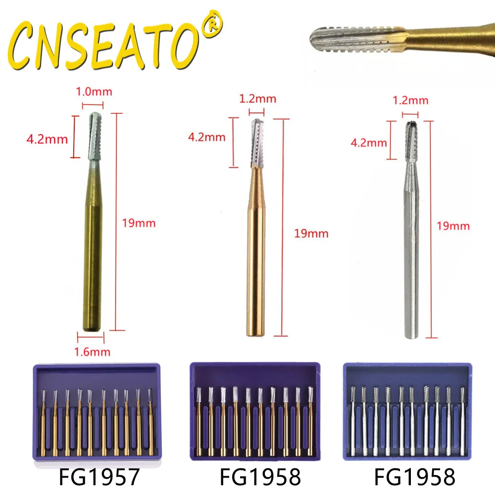 10Pcs Dental Carbide Tungsten Steel Burs Crown Metal Cutting Drill High Speed Handpiece