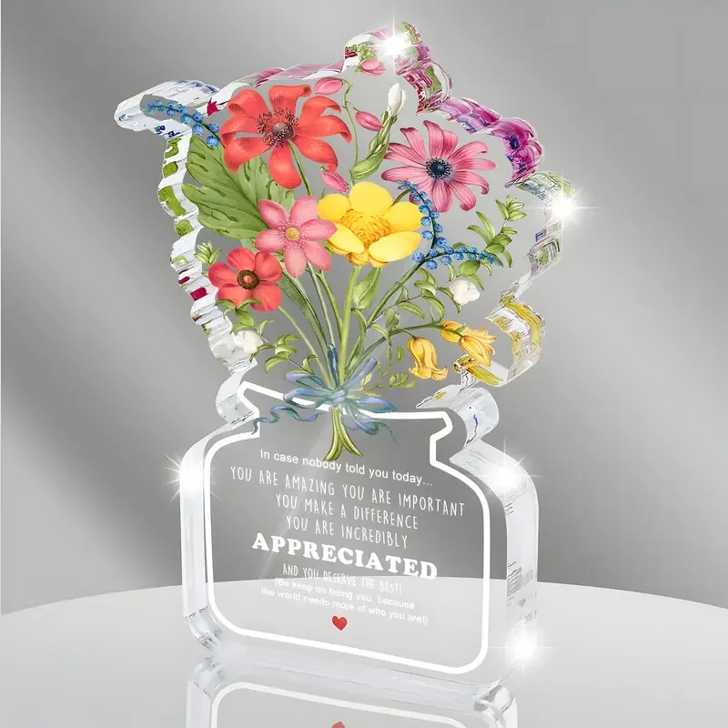 2D Flat, 1pc Inspirational Acrylic Desk Decor with Floral Design & "You Are Amazing" Quote - Clear Contemporary Home Office Deco