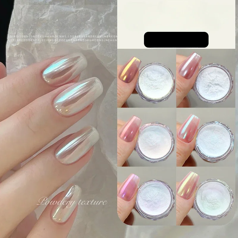 Nail Glitter Decor Powder Chrome Pearl Shimmer Glitter Wedding Bride Nail Design Aurora Rubbing Dust Mirror Effect Fairy 1/6PC