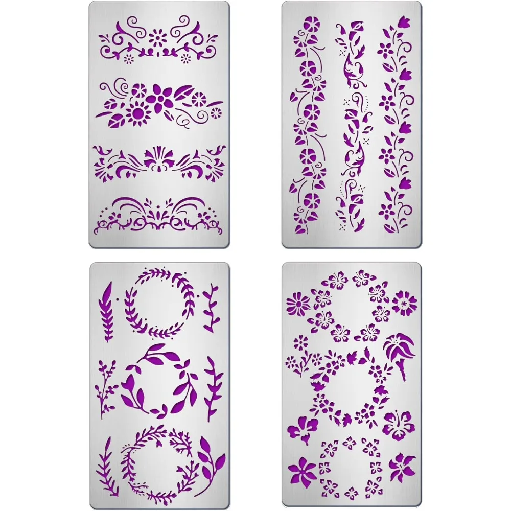 

4Pcs Metal Scrapbooking Drawing Stencils Stainless Steel Flower and Leaf Painting Stencils Kit 7x4 inch Templates Tool for Wood