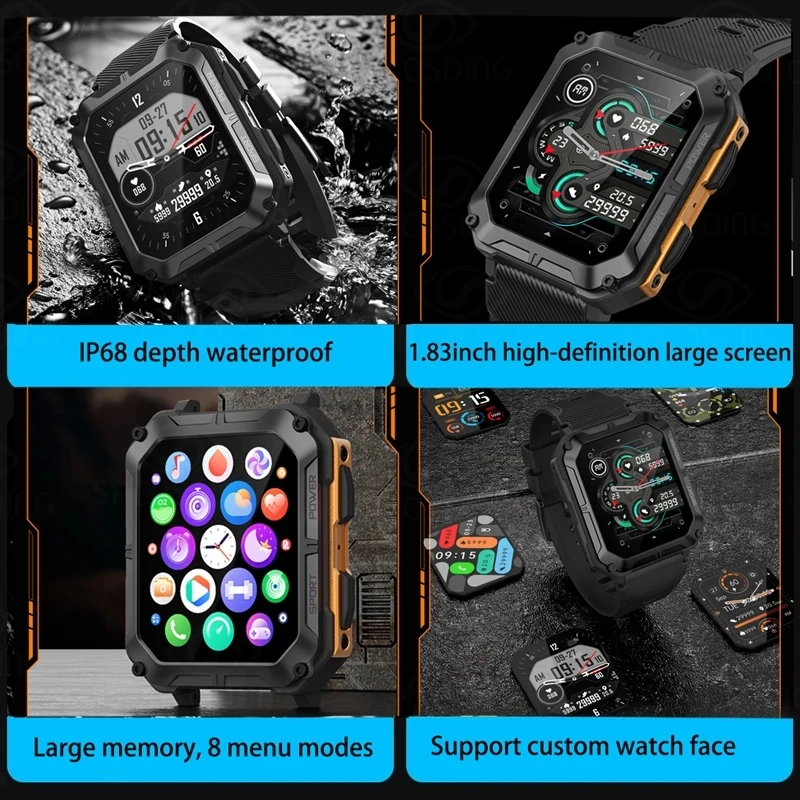 ChiBear ߿ Smartwatch  ȭ IP68  380mAh   1.83 ġ HD ȭ  ð  Ʈ ġ