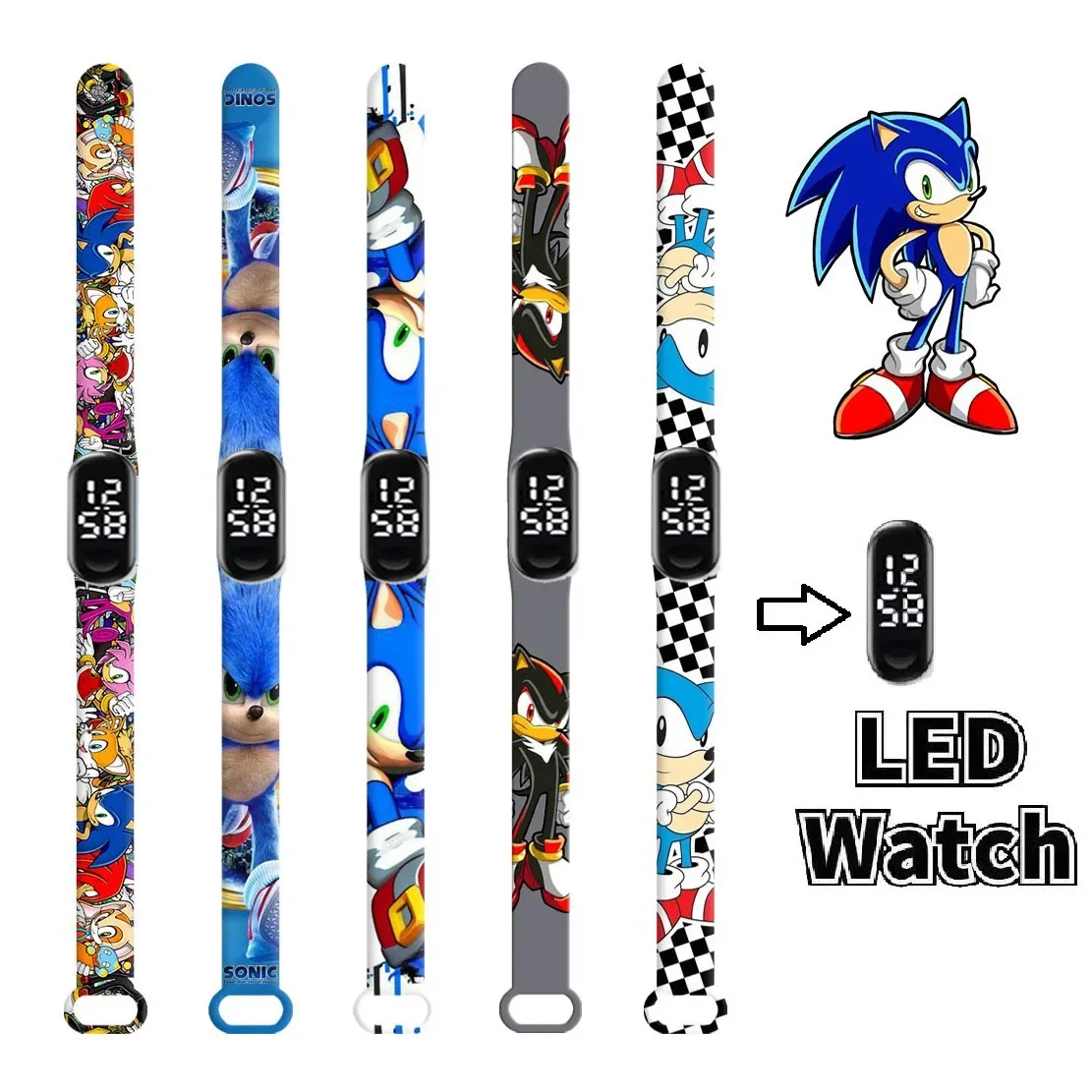 

New pikachu Sonic Child Watchs Anime Pikachu Cartoon Digital Electronic LED Student Silicone Wristband Kids Puzzle Watch Gifts