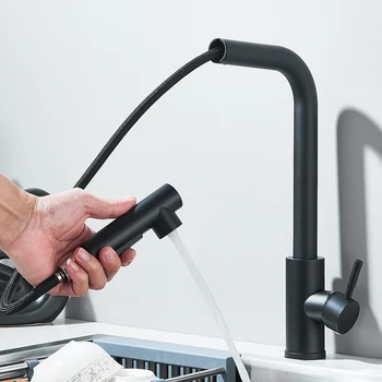 Rubinetto per lavello da cucina estraibile nero Due modelli Ugello spruzzatore a flusso Rubinetto miscelatore acqua calda fredda in acciaio inossidabile 1