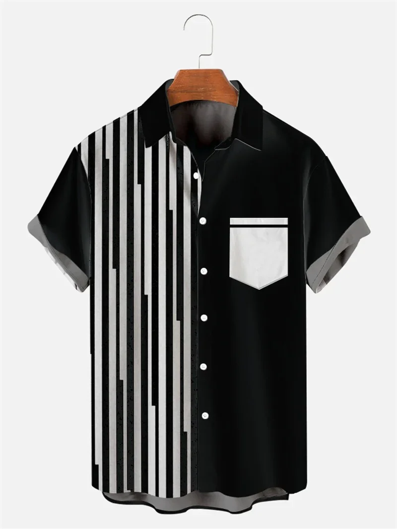 

2024 High Quality Men Lapel Stripe shirt Luxury Simple Style Quick Drying short Sleeve Tops Men Plus Size T-Shirts Summer