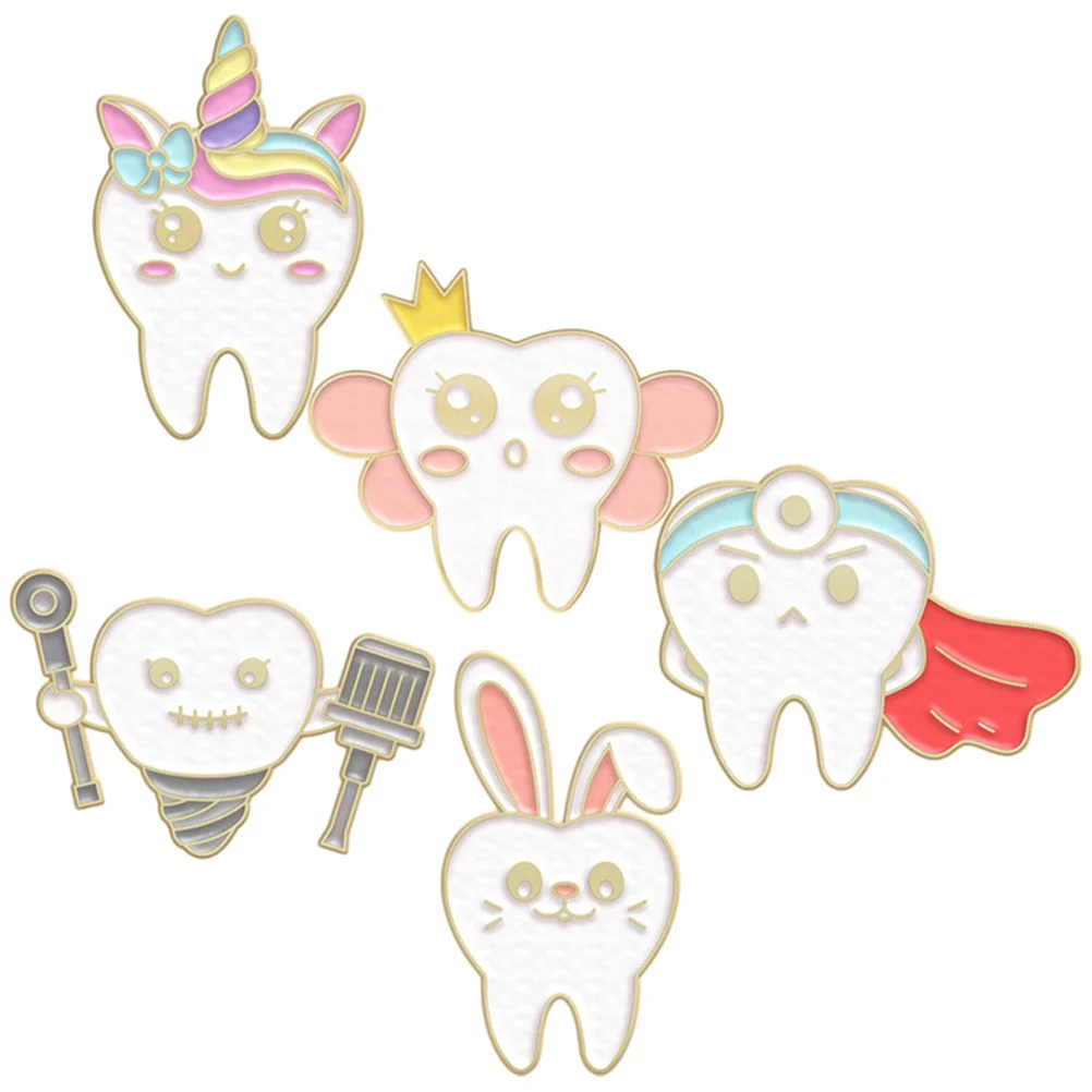 

Milisten Needle Minder 5Pcs Cartoon Tooth Lapel Cute Anthropomorphic Teeth Brooch Cartoon Pin Set Lapel Badges Art Gifts Dental