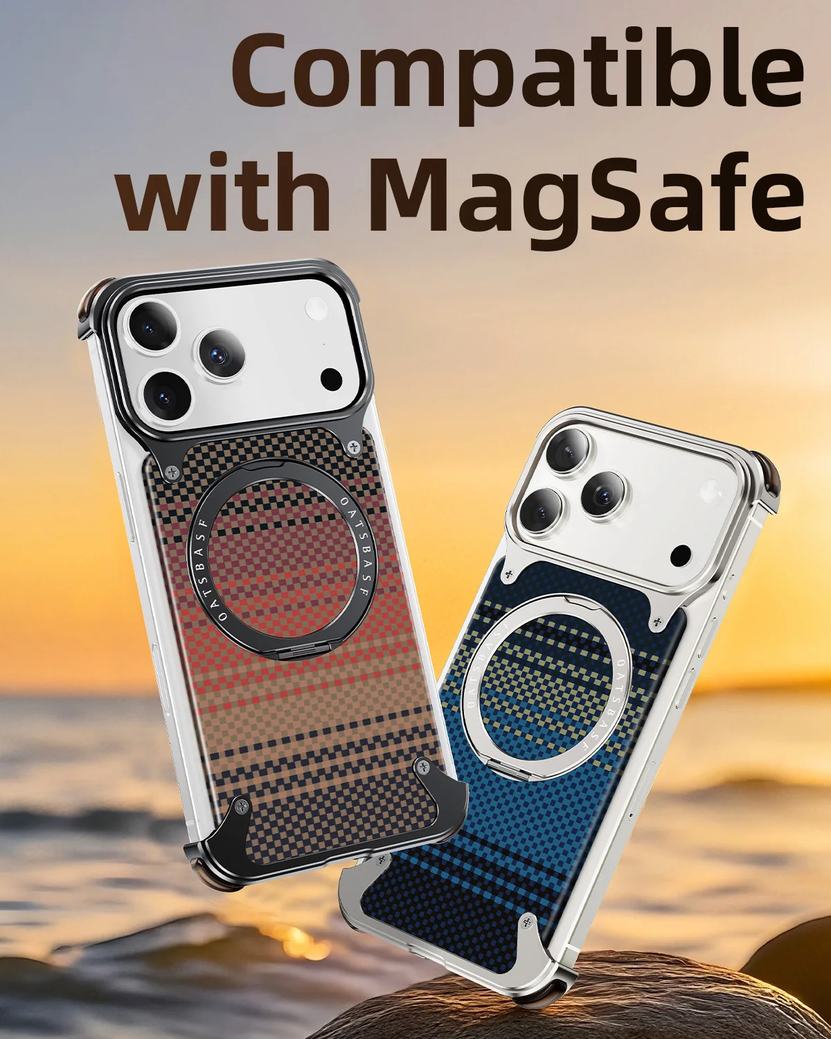 Eary Carbon Fiber Metal Case for iPhone 17 Pro Max Air With 360°Rotate Magsafe Magnetic Stand Military-Grade Shells Phone Cover