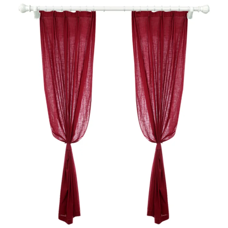Retro Burgundy Cotton and Linen Curtains B&B Curtains for Living Dining Room Bedroom 2