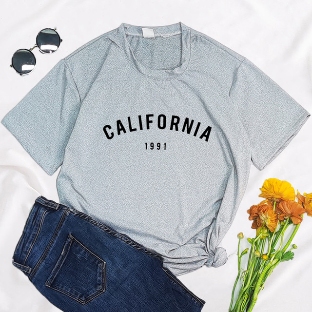 California USA Retro Letter Women T Shirt 2022 Summer Round Neck Y2K Funny Polyester Cartoon T-shirt Graphic Streetwear