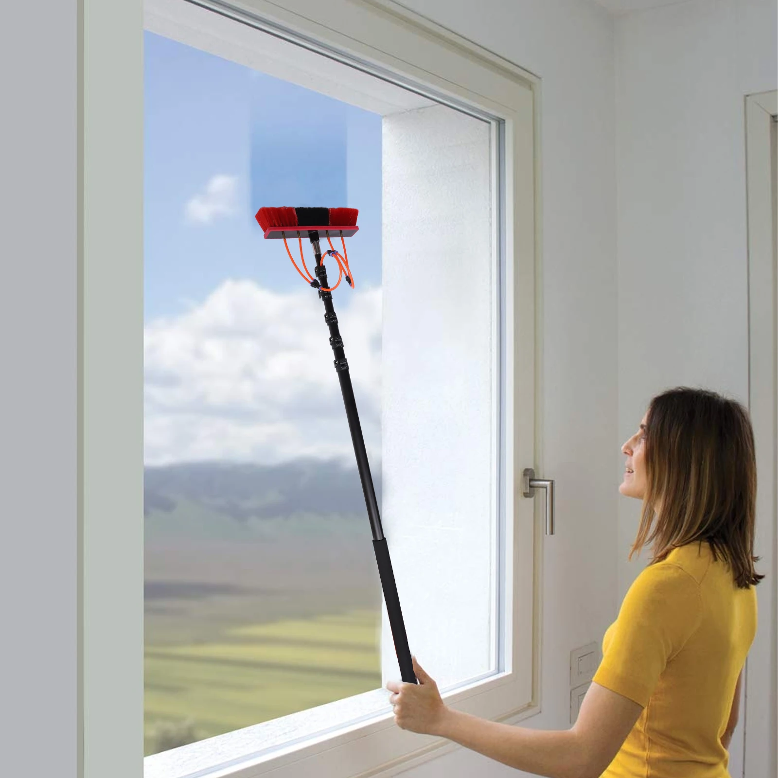 Water Fed Pole Kit 24ft Length Water Fed Brush Cleaning System Aluminum alloy Outdoor Window Cleaner w/Hose