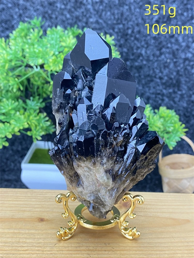 Description Picture 2 of itemNatural Mineral Black Crystal Pineapple Crystal Healing Aura Mineral Specimens Home Decoration Crafts Holiday Gifts + Shelf