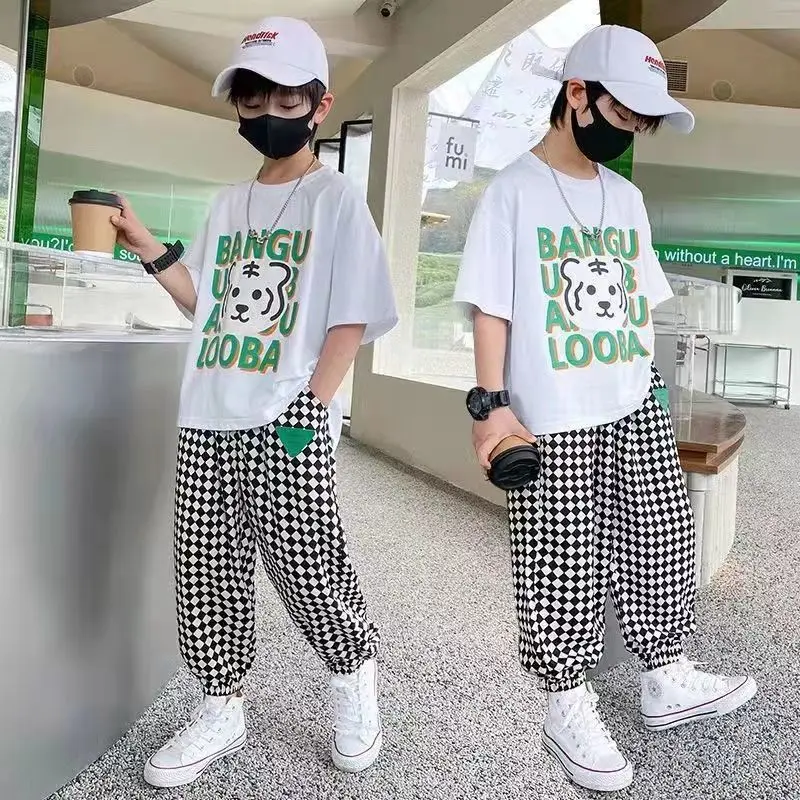 Kid Summer Sport Trousers for Boy Casual Pants Plaid Loose Bloomer Comfortable Girl Trousers for 2-12years boys pants girls rain pants