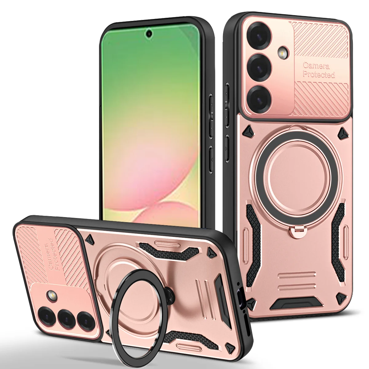Enhanced Magnetic Case with 360° Rotating Kickstand and Lens Protection - Tough PC Cover