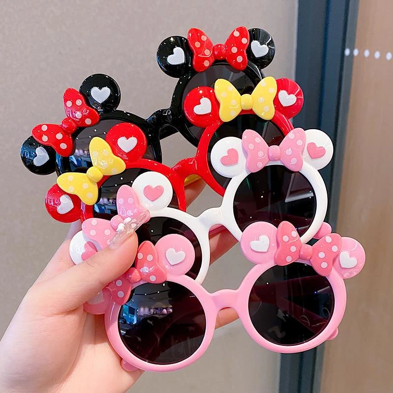 New Disney Anime Bow Mickey Mouse Sunglasses Kawaii Minnie Glasses  Children's Summer Sunshades Boys and Girls' Photography props