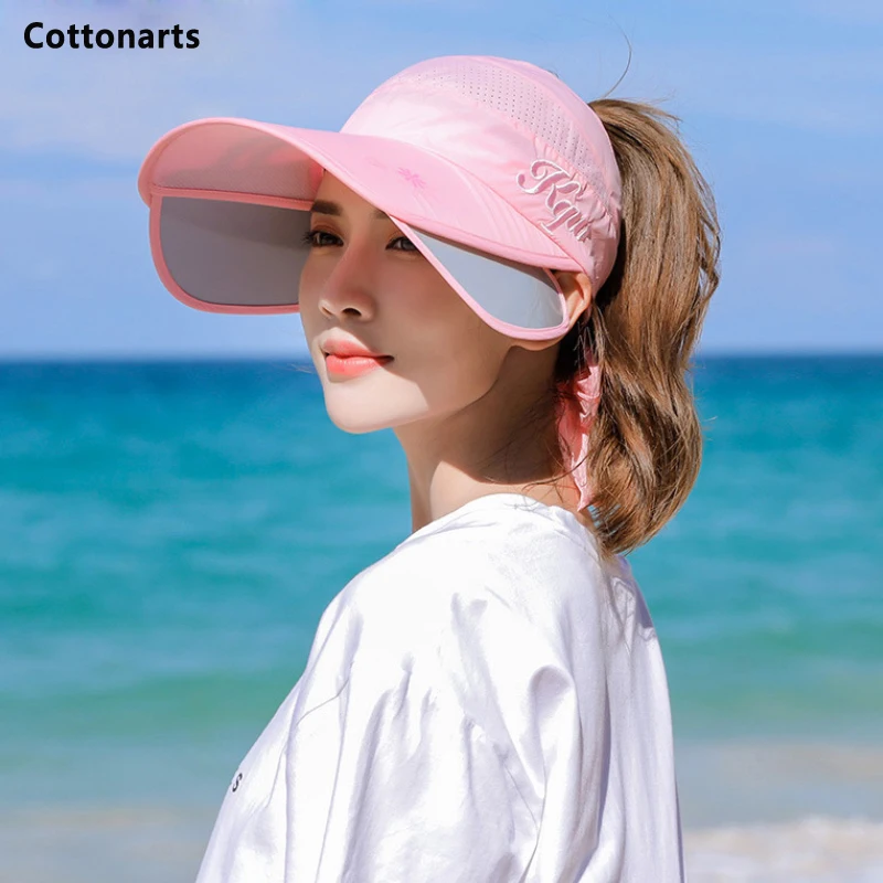 

Women's Cycling Breathable Sun Hat Visor Caps Female Scalable Brim Empty Top Wide Brim Baseball Cap Outdoor Anti-UV Beach Hats