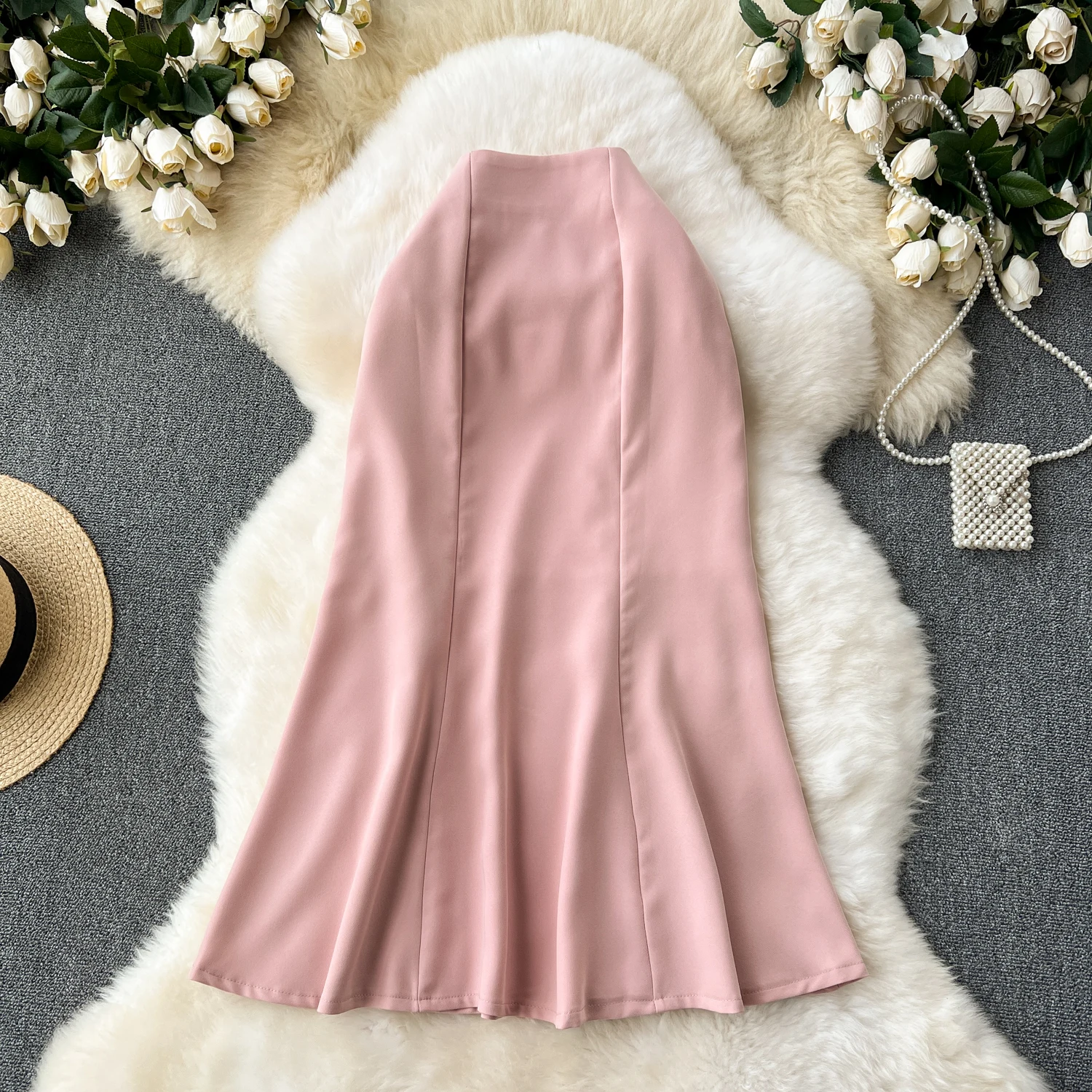 

Юбка-годе Женская однотонная, элегантная эластичная Базовая пикантная модная винтажная длинная юбка-годе с высокой талией, лето