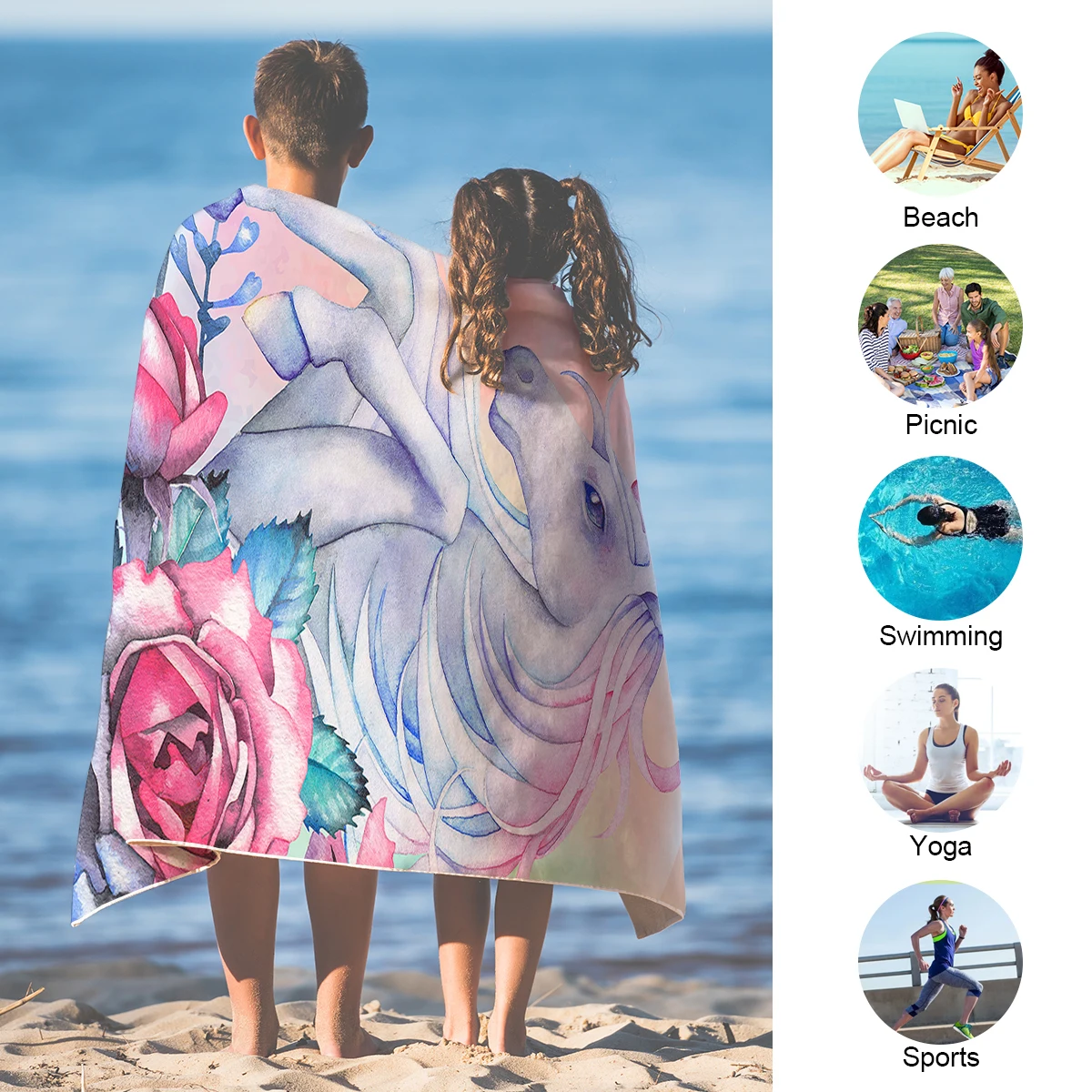 BeddingOutlet Unicorn Bath Towel Bathroom Rose Cartoon Microfiber Beach Towel Pink Floral Girly Shower 75x150cm