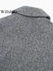 Willshela Women Fashion With Pockets Grey Front Zipper Jackets Vintage Lapel Neck Long Sleeves Female Chic Lady Outfits 6