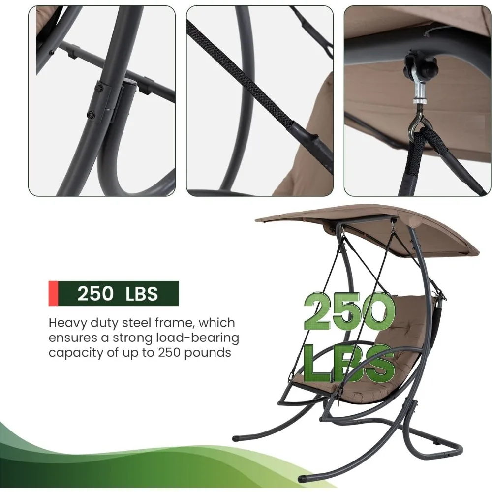 Patio Swing Outdoor Chair Patio with Canopy Patio Gliders Porch with Stand Canopy & Cushion Hanging Lounge 4