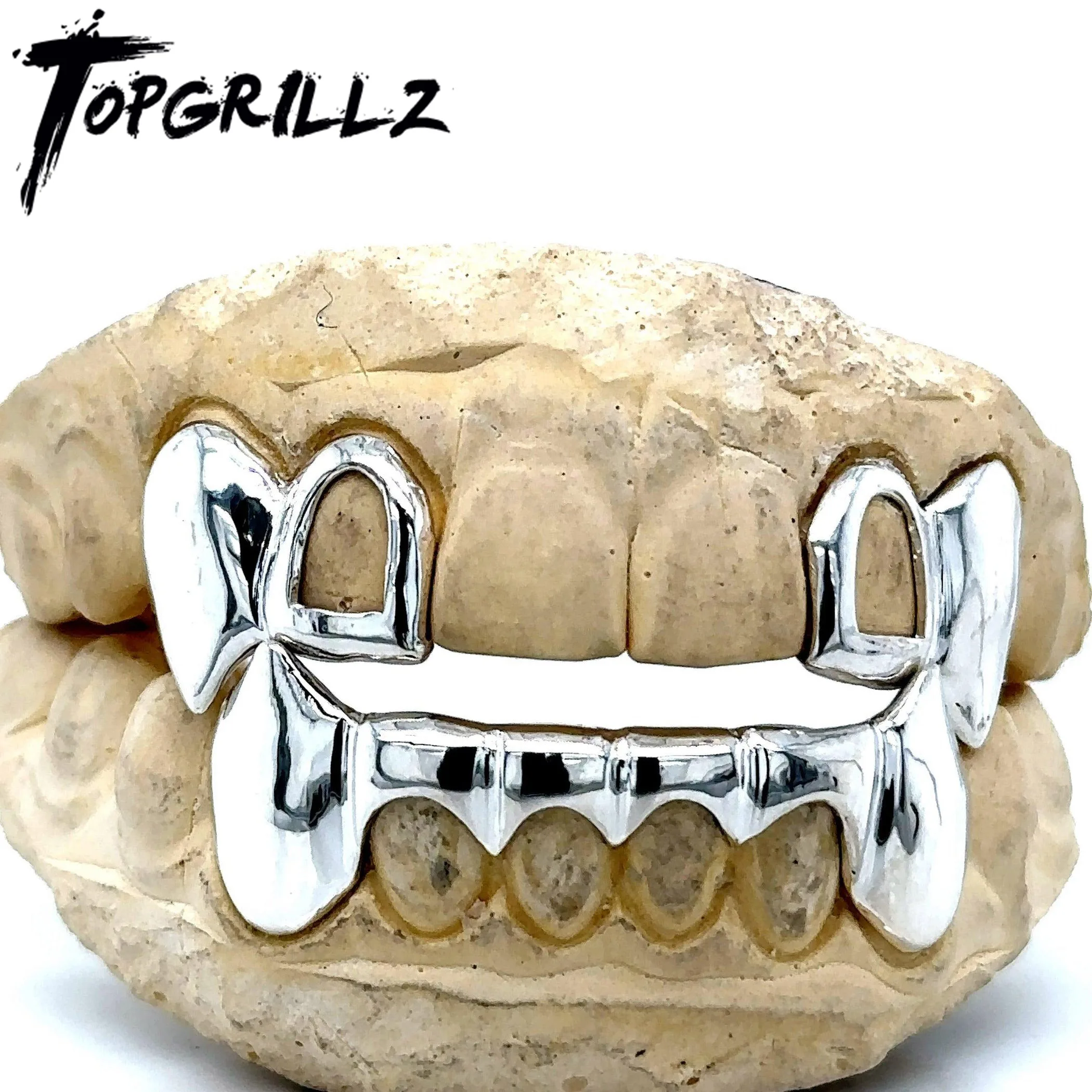 TOPGRILLZ مصاص دماء الشوايات DIY 2 أعلى و 6 أسفل أسنان لامعة Grillz الورك الورك الأسنان قبعات للنساء الرجال المجوهرات هدية الهالوين