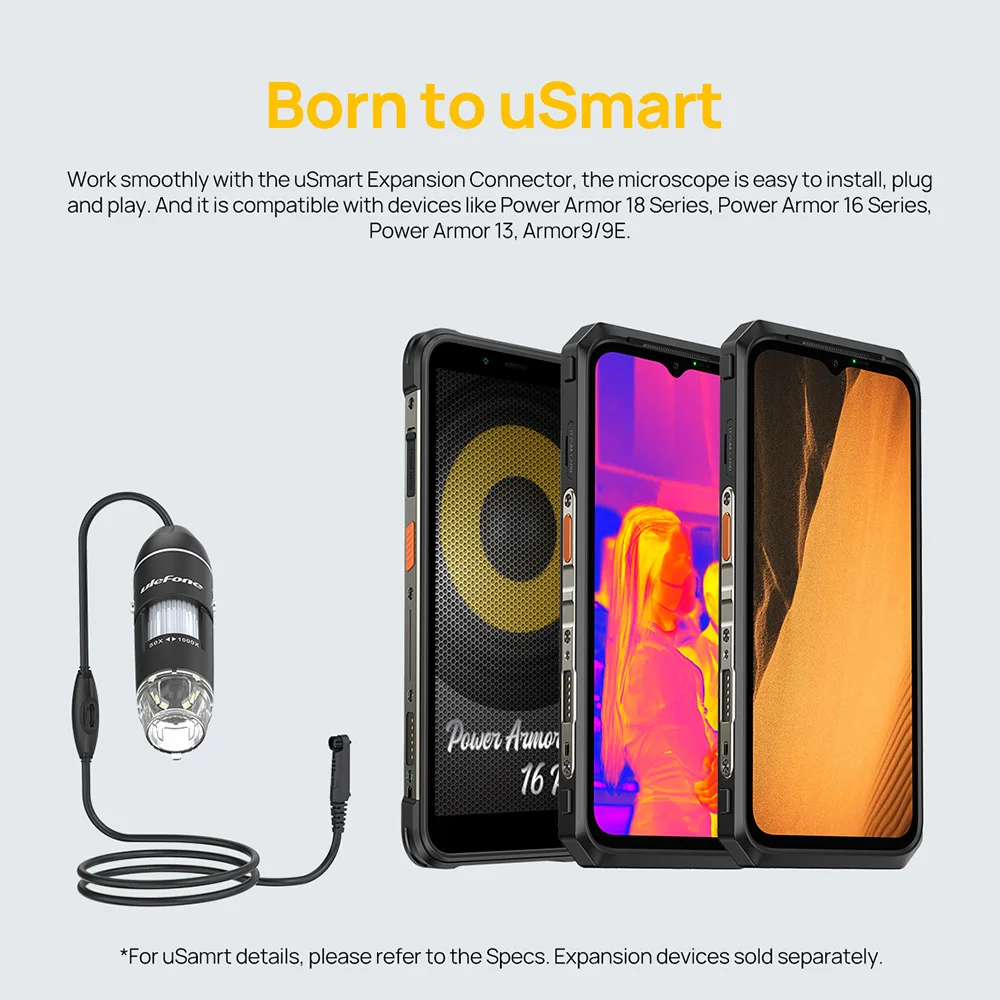 Ulefone 1000X Digital Microscope Camera 8 Adjustable LED Lights For Power Armor 18T , Power Armor 19，Power Armor 13，Armor 16 Pro