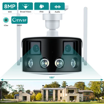 4K 8MP Dual Lens Panoramic WIFI Camera 180° Wide Viewing Angle AI Human Detection 4MP ICSEE Surveillance IP Camera 1