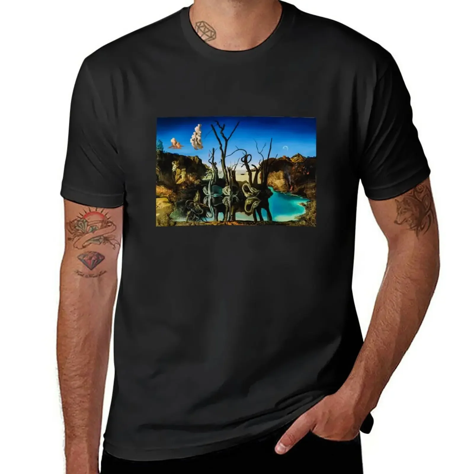 

Swans Reflecting Elephants T-Shirt customs Aesthetic clothing boys animal print heavy weight t shirts for men