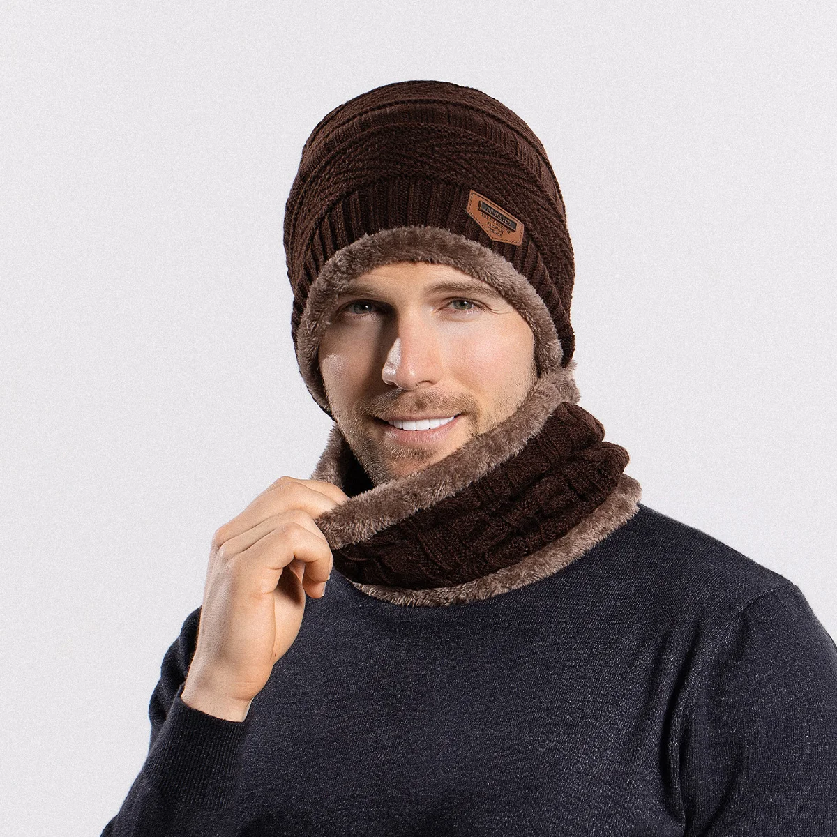 Men Women Wool Hat Scarf Two-piece Set Skullies Beanies Autumn Winter Warm