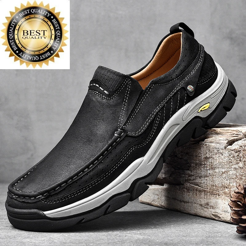 

Мужские Кожаные Мокасины без шнуровки, коричневые Повседневные слипоны, лоферы, дышащая обувь для активного отдыха и походов, 2024