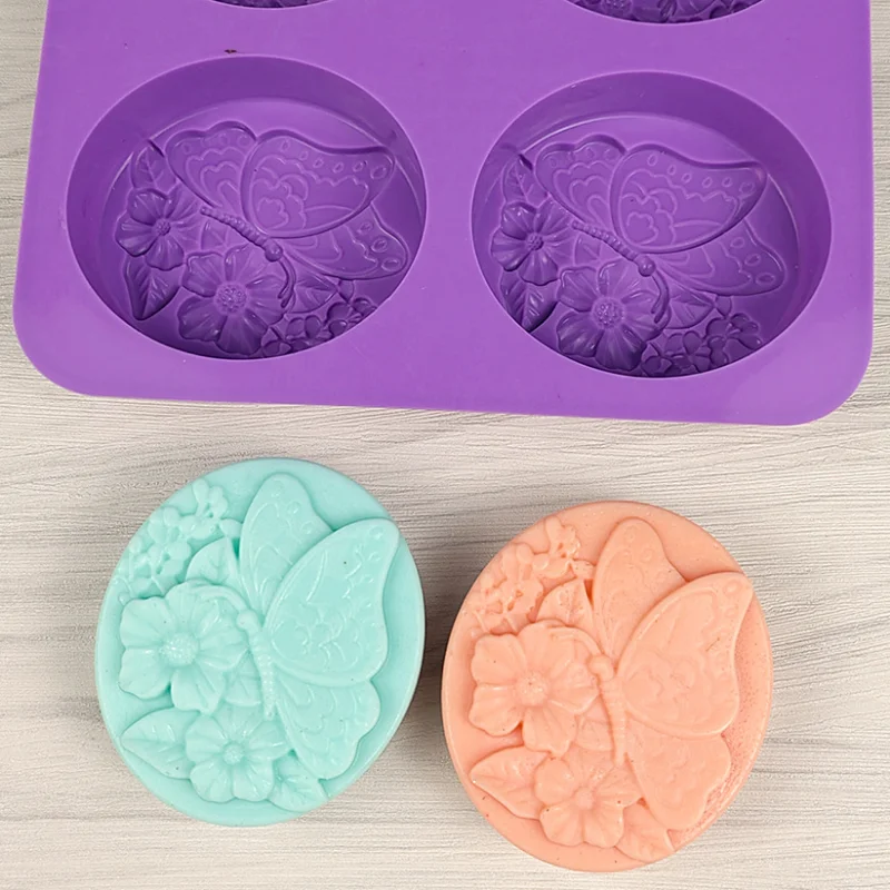 창의적인 꽃 실리콘 비누 금형, 나비 촛불 수지 석고 만들기, 기하학 타원형 초콜릿 금형, 홈 장식 선물, 4 홀