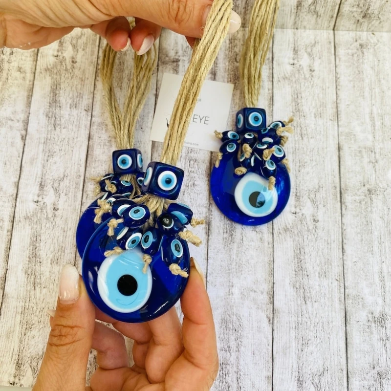 Ciondolo Portafortuna In Vetro Blu A Forma Di Occhio, Amuleto Decorativo Da Appendere Per Auto O Casa, Fatto A Mano, 13,5x9 Cm