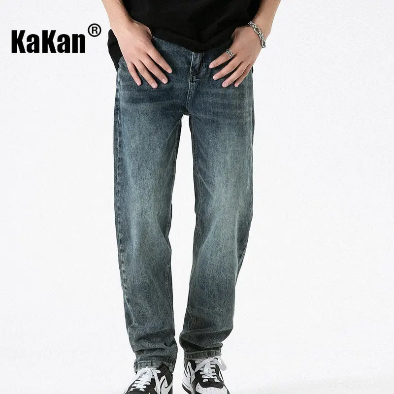 Kakan - New Wash Vintage Stretch Jeans for Men, Slim Fit Small Feet Casual Long Jeans K24-LQHA33