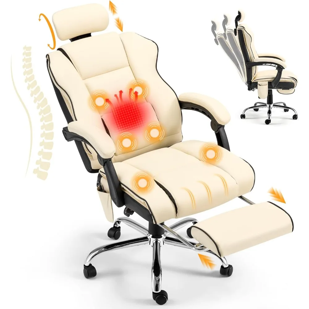 6-Point Massage Office Chair, with Footrest Heated Executive with Reclining Backrest, Ergonomic Gaming Chair with Padded Armrest 6